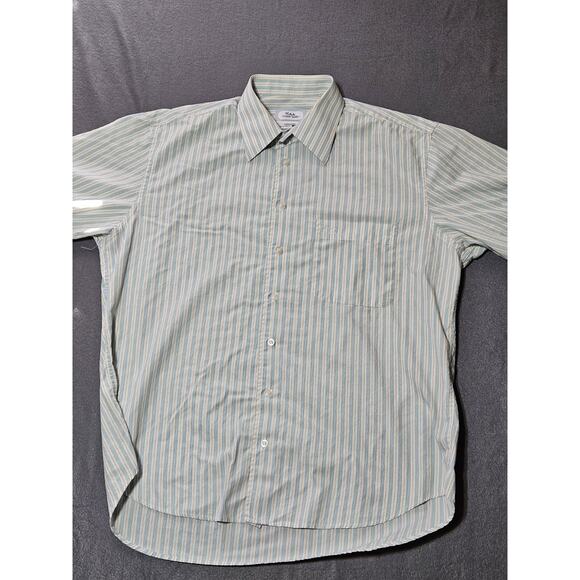 Fideli Shirt Men Large Aqua Blue Pinstripe Classic Short Sleeve Dress Casual - Picture 1 of 7